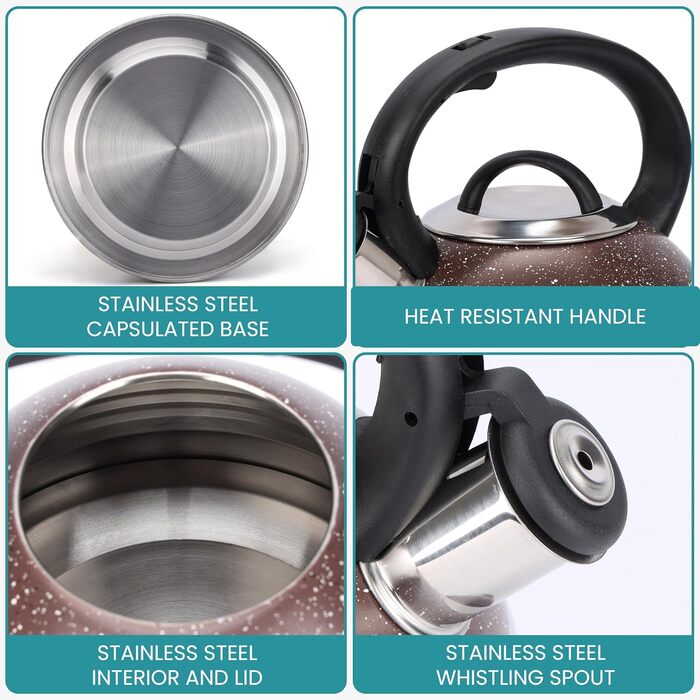 Чайник Belle Vous 3л з нержавіючої сталі для плити/індукції - Білий текстурований дизайн