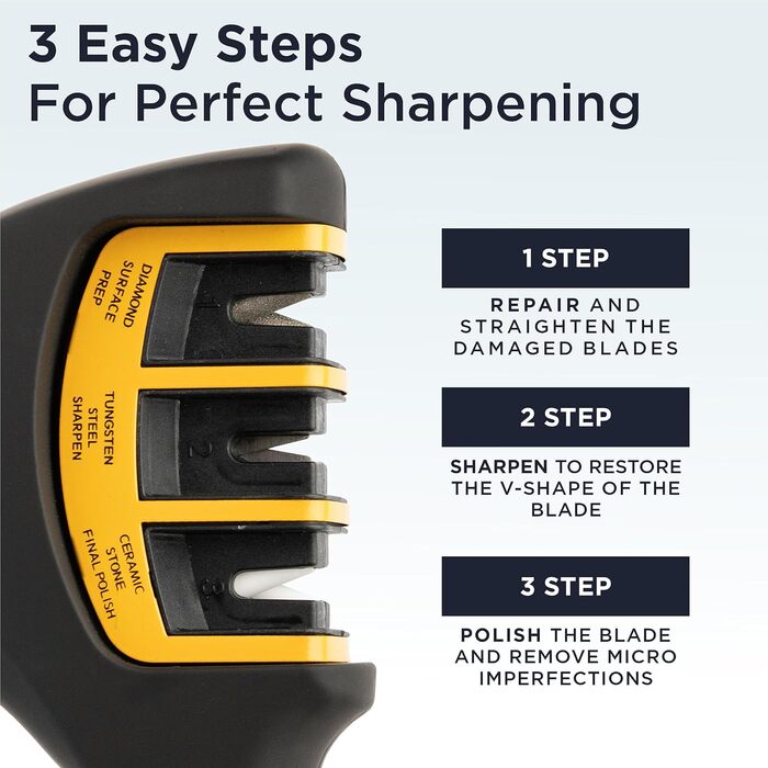 Deiss PRO 3-ступеневий точило для ножів кухонних та кишенькових - професійний точило для ножів шеф-кухаря, мисливських та керамічних - безпечне відновлення та полірування гострих лез (ORANGE)