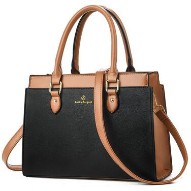Стильна жіноча сумка-шопер Kurgool з натуральної шкіри: двоколірна, з ручками, чорно-коричнева