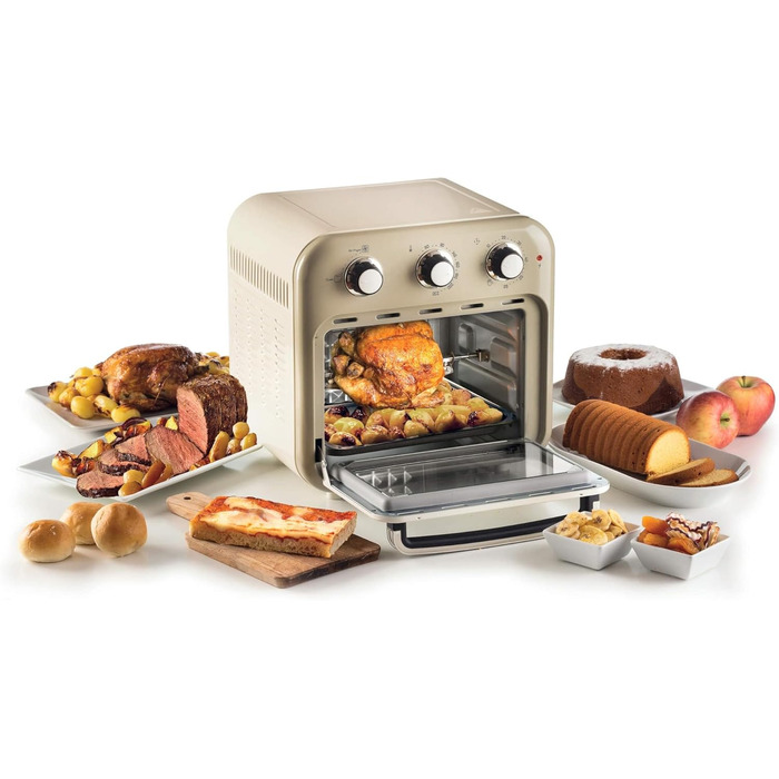 Аерофритюрниця та духовка Ariete 4632 Vintage 2в1, 1400 Вт, 16 л, таймер 60 хв, подвійне скло, аксесуари, бежева
