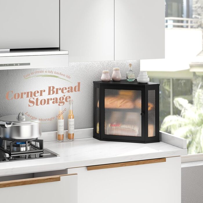 Блок для хліба, кухонна панель, велика місткість, бляха для хліба в стилі фермерського будинку, органайзер для кухонних панелей, двошаровий контейнер для хліба (білий, великий) 29.5 x 29.5 x 35 см (чорний, 29.5 x 29.5 x 35 см)