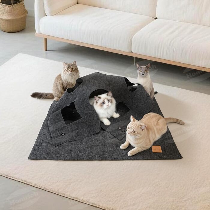 Килимок-ігровий для котів з тунелем та мішечком, інтерактивна іграшка, активний центр для котів, килимок для полювання, інтелектуальна іграшка, 100x100 см