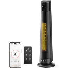 Електричний обігрівач PTC 2000W з керамічним нагрівачем, тихий, з термостатом та пультом керування, ECO режим, 70° осциляція, 12h таймер, захист від перегріву та перекидання, чорний, 1 шт.