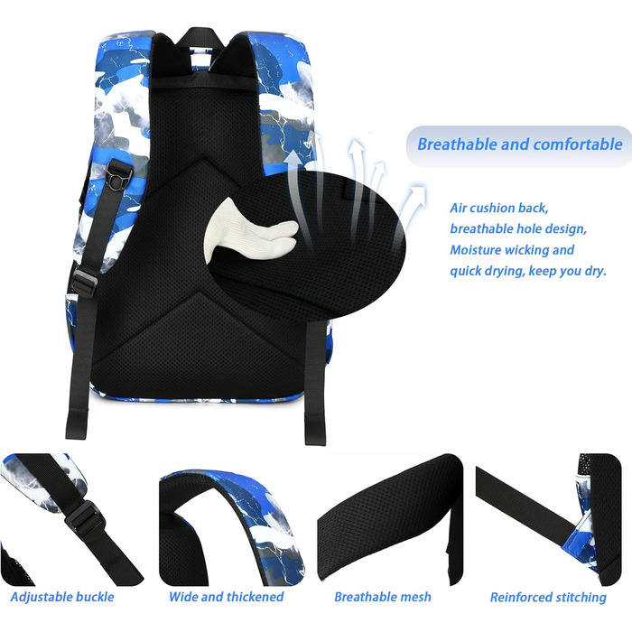 Шкільний рюкзак для хлопчика-підлітка, водонепроникний, світлий, синій