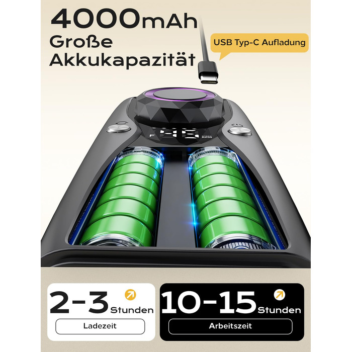 Професійний набір для фрезерування нігтів Nagelfräser: 45000 обертів, акумулятор 10H, LCD-дисплей, регулювання напрямку обертання, чорний