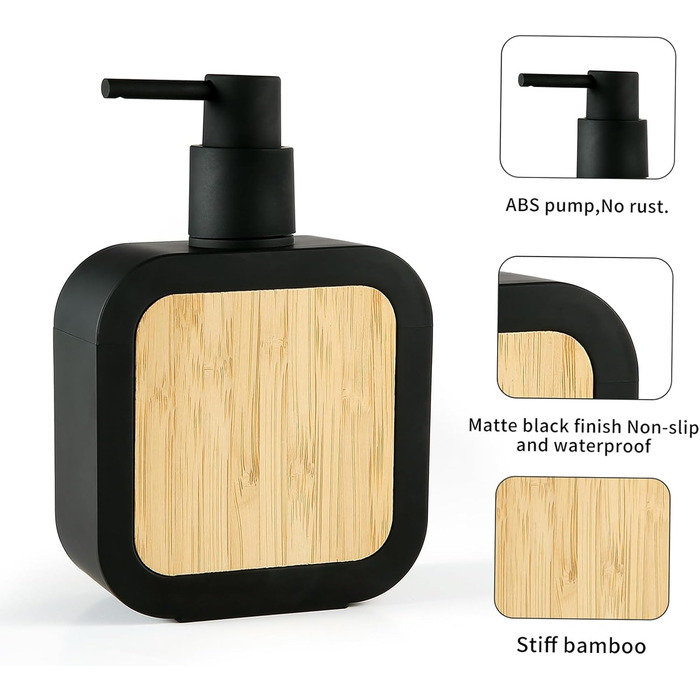 Дозатор для мила білий бамбук, 390 мл, для кухні, ванної кімнати, офісу, дозатор мила для миття посуду, чорний