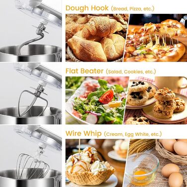 Кухонна машина-міксер з нержавіючою чашею, 6 швидкостей, для замішування тіста та збивання