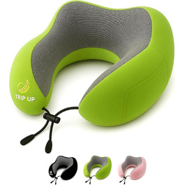 Подушка для шиї Trip Up з Memory Foam - для подорожей (літак, авто) - ергономічна, м'яка, дихаюча, регульована, чорна (Cedar Green)