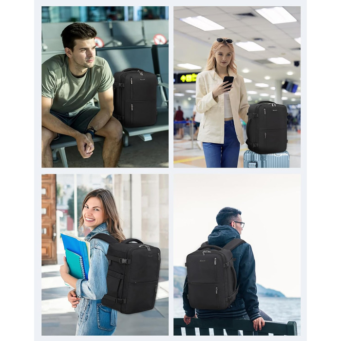 Рюкзак LOVEVOOK для ручної поклажі в літак, 40x30x20 см, 24л, для ноутбука 14 дюймів, чорний