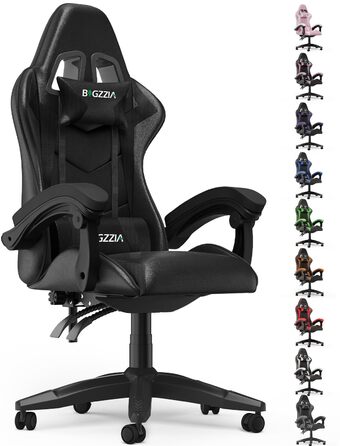 Геймерське крісло Racingreat Ergonomic: регульоване, з підголівником, PU-шкіра, для дітей, підлітків та дорослих, чорне