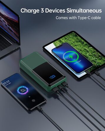 Power Bank Coblob 27000mAh з LED дисплеєм, 3 входами/виходами, USB-C 30W, для смартфонів, планшетів, AirPods та іншого (темно-зелений)