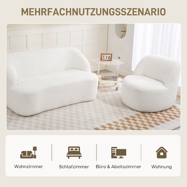HOMCOM Modern Armchair with Fleece Upholstery - Cozy Accent Chair for Living Room, Bedroom, Home Office, Cream White