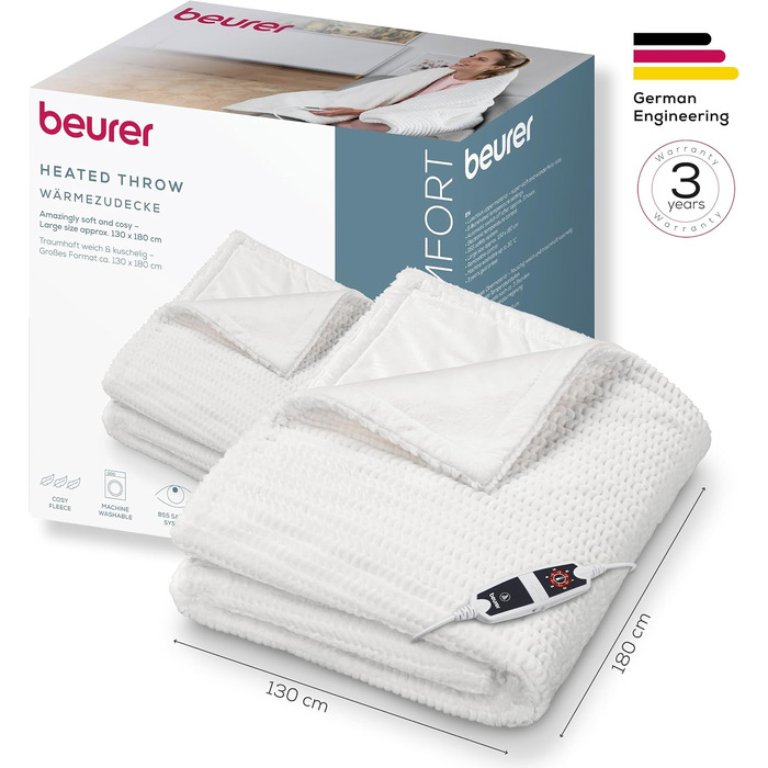 Електрична ковдра Beurer HD 75 Nordic з штучним хутром, 6 температурних режимів, автовимкнення, 180x130 см, бежево-коричнева