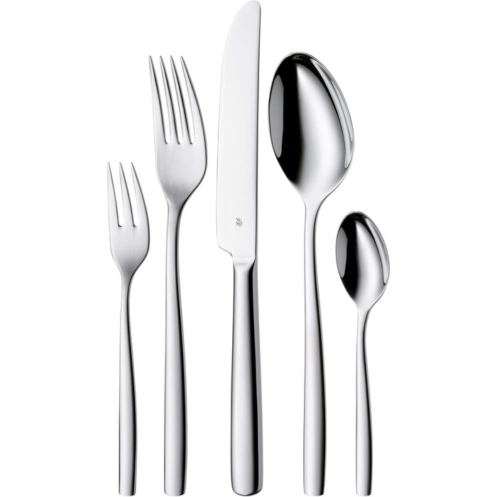 WMF Palma Cutlery Set, 12 Place Settings, 60-Piece Dinner Set, Monobloc Knives, Polished Cromargan Stainless Steel, Shiny, Dishwasher-Safe, 60-Piece Single