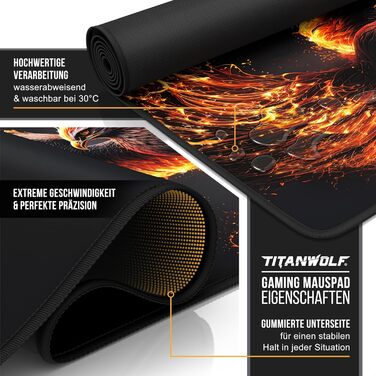 Ігровий килимок для миші Titanwolf XXL 1200x600мм з принтом Phoenix — великий килимок на весь стіл для миші та клавіатури, покращує точність та швидкість