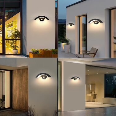 Зовнішня LED-стіна Comely 24W з датчиком руху, IP65, алюміній, тепле світло 3000K для саду, тераси, сходи, чорна (2 шт.)