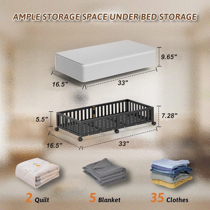 Контейнери для зберігання під ліжком з бамбука, 2 шт., великі, для одягу, ковдр, взуття, органайзери для спальні, дитячої кімнати, чорні (33.07'×16.54')