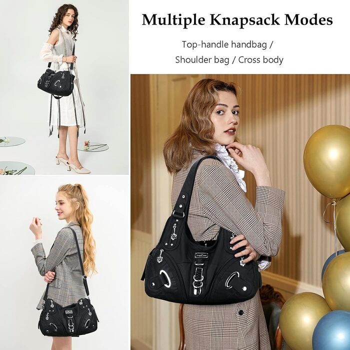 Сумка жіноча Angel Kiss Hobo через плече, чорна, PU шкіра, багато відділень