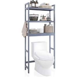 SMIBUY Toilet Shelf, Bamboo Toilet Shelf, Adjustable Washing Machine Shelf, Bathroom Shelf with 3 Storage Shelves, Space-Saving, Easy to Assemble (Gray)