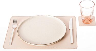 Placemats and Coasters made from Recycled Leather, 2 Placemats, 40x30 cm Placemats and 10x10 cm Coasters, (Cream White)
