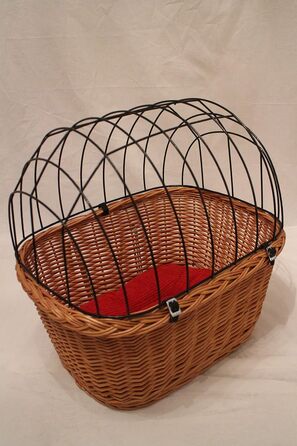 Корзина для велосипеда для собак з прутьями лози з металевою сіткою та подушкою XL або XXL. Велика зручна корзина для перевезення домашніх тварин на велосипеді. Розміри: L 45 x B 24 x H 37 см