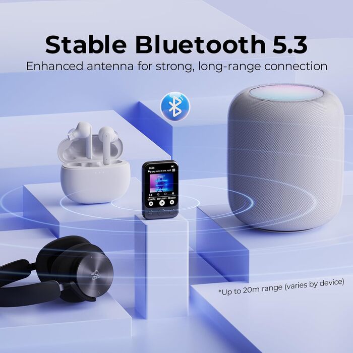 MP3-плеєр 64GB Bluetooth 5.3 з кліпсою та динаміком, спортивний музичний плеєр з сенсорним екраном та кнопками, регулятор гучності, FM-радіо, запис голосу, розширюється до 128GB, чорно-коричневий