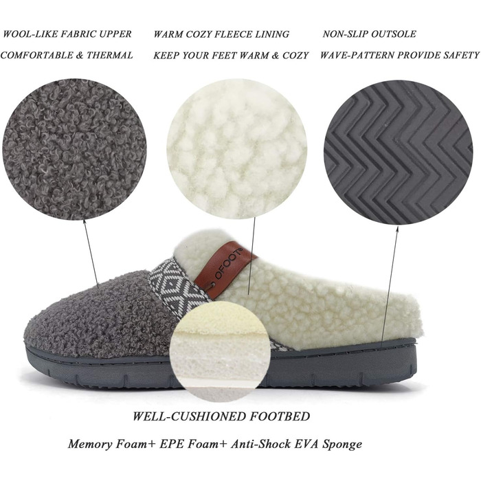 Жіночі домашні тапочки ofoot Fuzzy House: теплі, зручні шкарпетки з м'яким флісом та підошвою з гуми (42/43 EU, сірі)