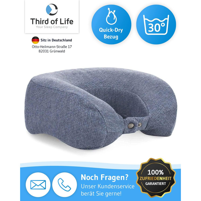 Neck Pillow Airplane ANDAR QuickDry, Ergonomic Travel Pillow, Neck Roll with Quick-Drying Cover, Neck Support Pillow with Memory Foam Against Neck Pain, Travel Pillow for Car