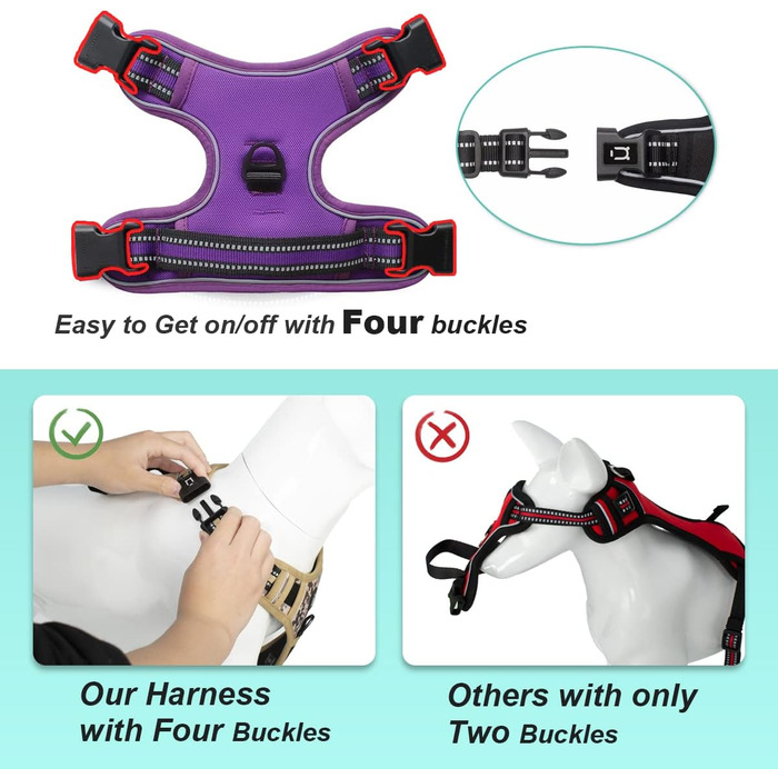 Нашийник для собак No-Pull, грудна шлейка для малих, середніх та великих собак - м'яка, дихаюча, регульована, світловідбиваюча, анти-тяга з м'яким гачком, фіолетовий M