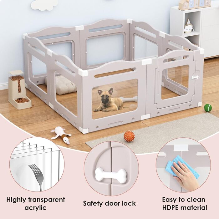 Клітка для цуценят з акрилу 60 см, 7+1 шт. з дверцятами, без ґрат, для дому, з присосками, прозора, теплий сірий колір, для собак та цуценят