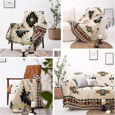 Плед Boho з китицями 130×180 см, геометричний жаккардовий плед у американському етнічному стилі, декоративний плед для дому, офісу, подорожей і кемпінгу Sucre