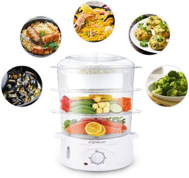 Пароварка Aigostar Fitfoodie 30CFO, 9 л, 800 Вт, 3 яруси, BPA Free, з таймером