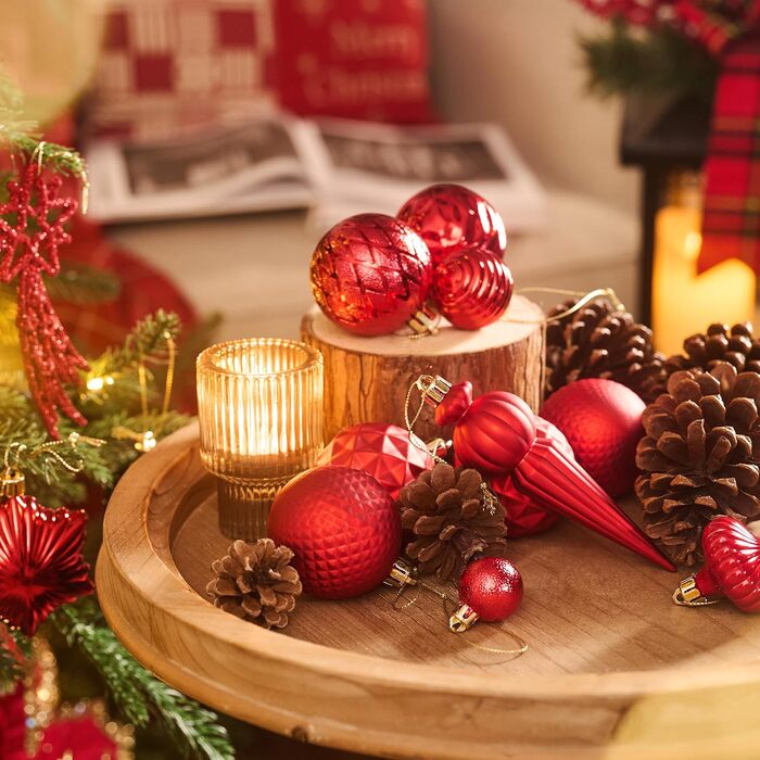 Набір прикрас для ялинки Valery Madelyn (60 шт) - червоні кулі для новорічного декору, міцні, з гачками