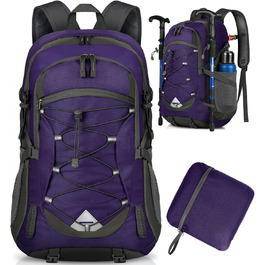 IGOLUMON Hiking Backpack for Men and Women, 40L Waterproof Backpack, Lightweight Foldable Travel Backpack, Trekking Backpack with Reflective Stripes, for Cycling, Climbing, Mountaineering and Travel Sports (Purple)