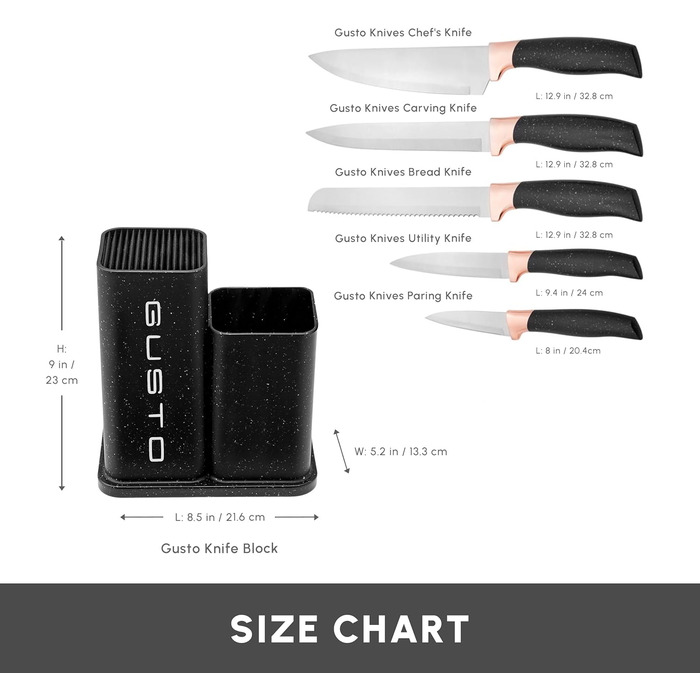 Набір ножів Karaca Gusto 12 предметів з дощечкою та кухонними аксесуарами. Ножі з нержавіючої сталі, ергономічні ручки. Чорний колір.