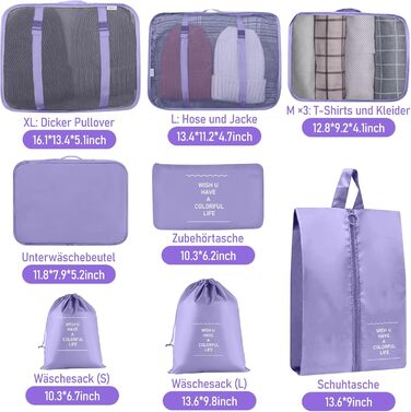 Органайзер для валізи, набір 10 шт. Packing Cubes, аксесуари для подорожей, косметичка, набір для валізи (фіолетовий)