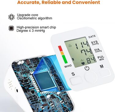 Тонометр на плече Oberarm з великою манжетою - цифровий тонометр USB-зарядний | Виявлення аритмії, 2x99 місця для зберігання даних для 2 користувачів | Ідеальний для домашнього використання