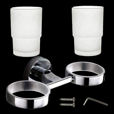 Double-Walled Glass Holder Toothbrush Holder Stainless Steel Double Wall Holder with 2 Glass Cups