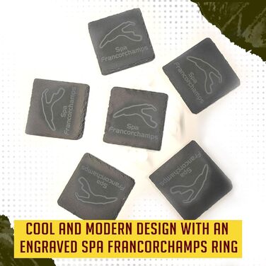 Nürburgring Coasters for Drinks, 6-Piece Set - Slate Coasters, for Home and Dining Room, Decoration, Racing Fans (Spa Francorchamps)