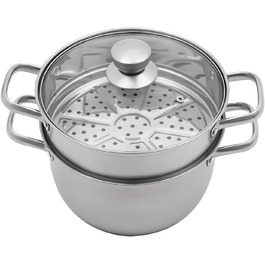 Пароварка 20 см з нержавіючої сталі з кришкою з скла, 2-рівнева пароварка, каструля для супу, пароварка для індукції, каструля для приготування на пару, каструля для овочів, риби, супу, галушок