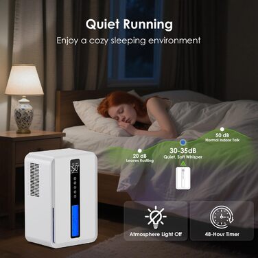 Електричний осушувач повітря 1.8L з антизаморожувальним захистом, 2 швидкості та 2 режими, таймер 48H, RGB підсвітка, для спальні, ванної кімнати та гуртожитку (2500 мл)