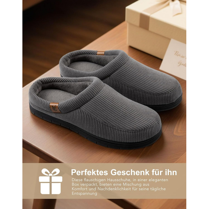 Чоловічі мокасини VeraCosy для дому з піною Memory Foam, зимові пантофлі, сірий колір, розмір 42/43 EU
