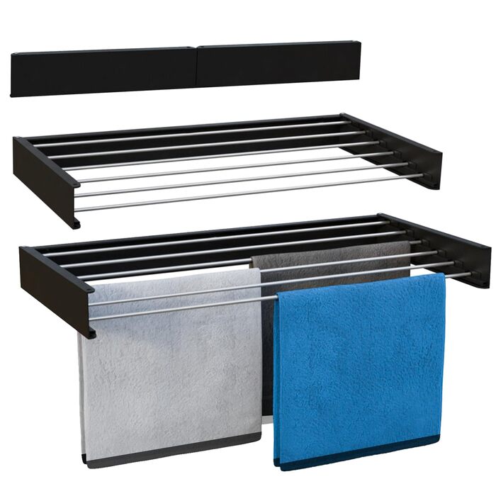 Настінна сушарка для білизни Vonia – компактна та складана – міцна, для ванної кімнати, балкону та маленьких квартир (Чорний, 80 x 40 см)