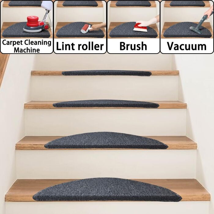Rina Non-Slip Stair Treads - 15 Piece Set - 22x65 cm - Grey Adhesive Anti-Slip Rugs for Wooden Stairs - Indoor Safety