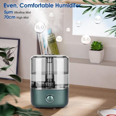 Humidifier Bedroom 5L, Vankarr Ultrasonic 28dB Quiet Air Humidifier Top-Fill Room Humidifier with 360° Swivel Nozzle, Increase Humidity for Children's Room, Office, Baby, Plants, Green