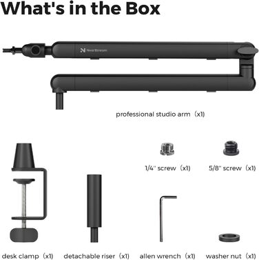 Підставка для мікрофона NearStream ST20 з поворотним кріпленням 360°, регульована висота та адаптер 3/8-5/8 - для подкастів, стрімінгу, геймінгу, офісу