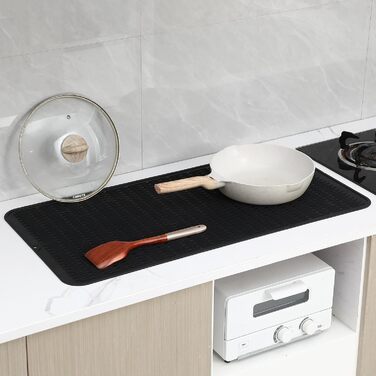 Силиконова килимок для сушіння посуду - килимок для посуду, BPA-free, стійкий до нагрівання, неслизький, з щіткою (чорний, 92 x 52 см)