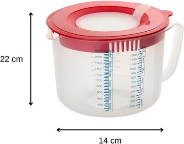 Dr. Oetker 1531 Baking Scale Ø 17 cm, analog kitchen scale (color: white) & measuring and mixing jug 2.2 L, measuring jug with different measuring scales (color: Red/Transparent), quantity: 1 piece