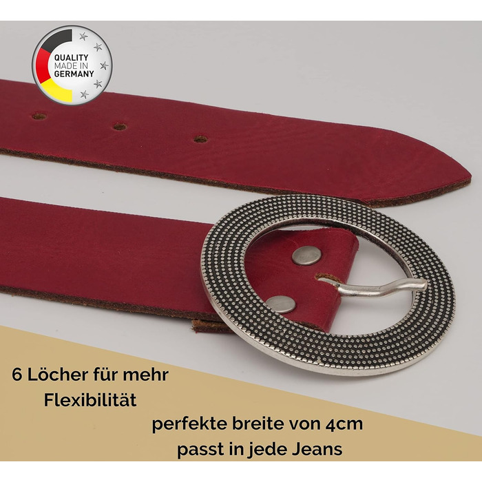 Жіночий шкіряний ремінь AnnaMatoni 4 см, Німеччина - вічний дизайн, натуральна шкіра, нікелева пряжка, червоний колір