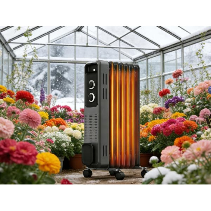 Масляний радіатор COWSAR: Енергоефективний обігрівач з 3 режимами, захистом від перекидання та перегріву, 1200W, сірий для вітальні та спальні